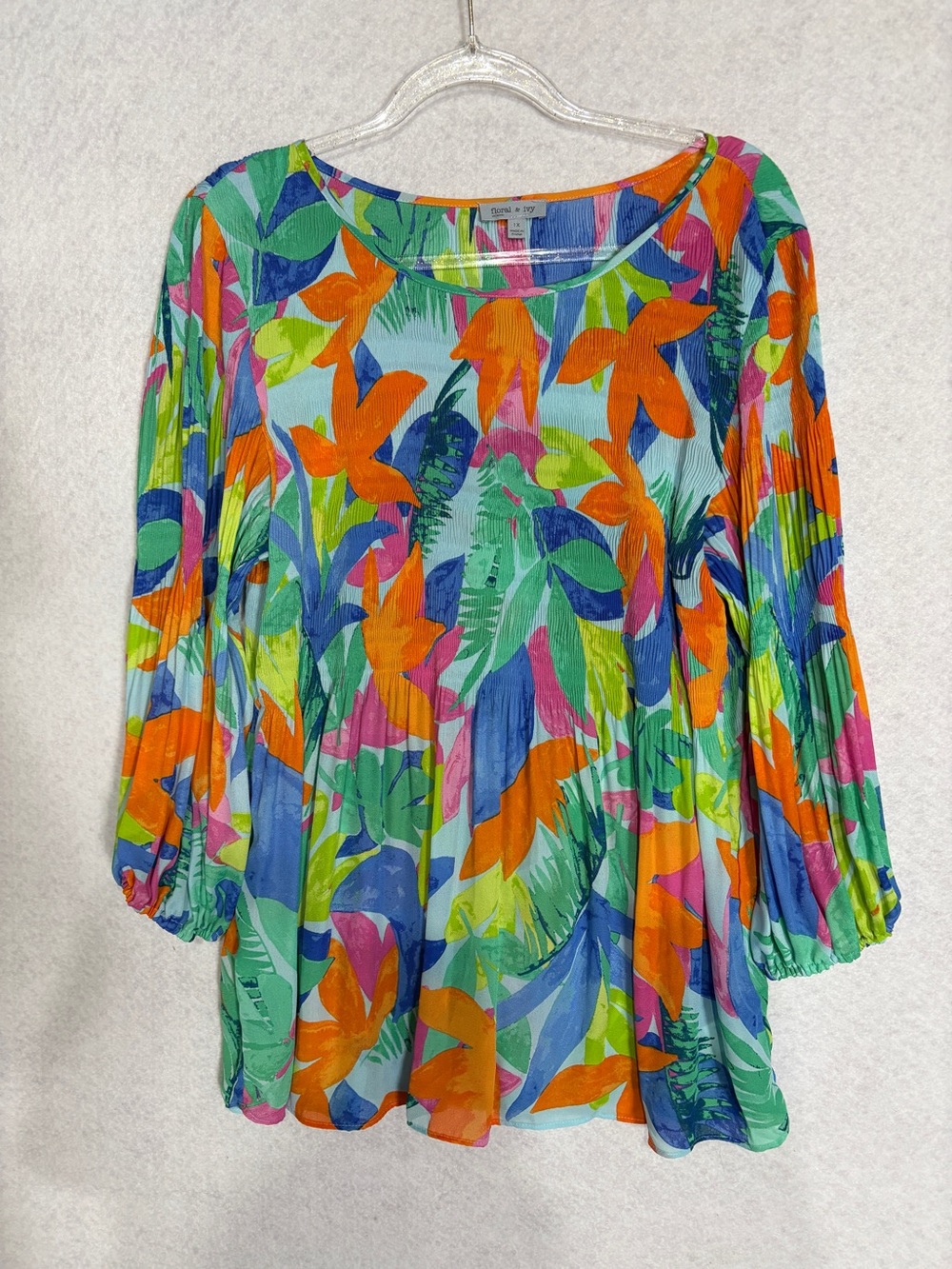 Floral & Ivy Colorful Tropical Print Women's Blouse - Multicolor 1X